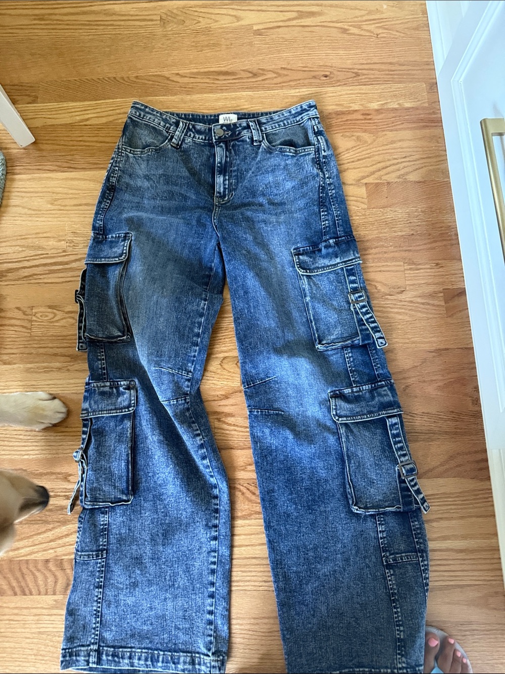 Wash lab Boyfriend Cargo Jeans in Washed Blue - Women's Relaxed Fit